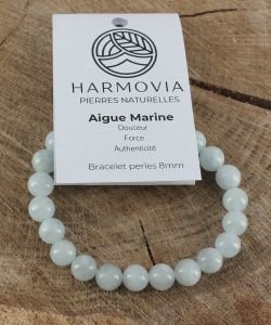 Bracelet Aigue Marine - Perles 8mm, 1 pièce